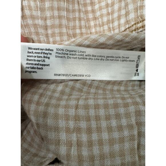 Eileen Fisher NWT Large Beige Gingham Pull On Pants Organic Linen Tapered Pant - Picture 6 of 6